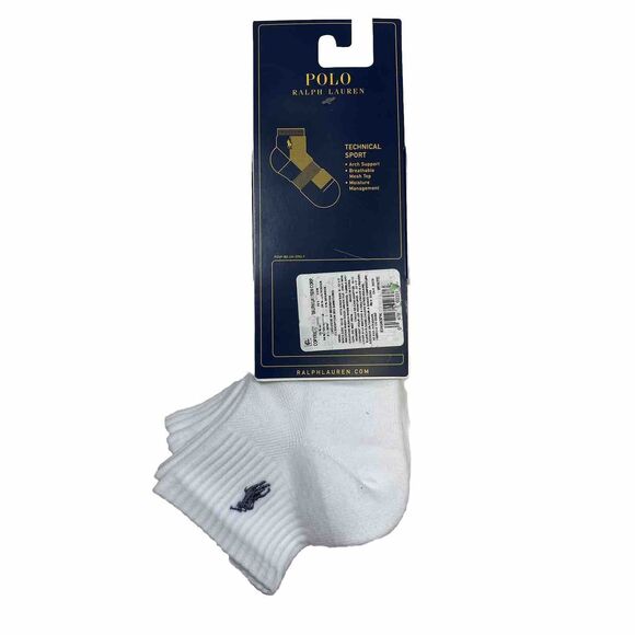 NWT 3 Pack Polo Ralph Lauren Tech Athletic Quarter Top Sock White Gray Pony - Picture 5 of 8